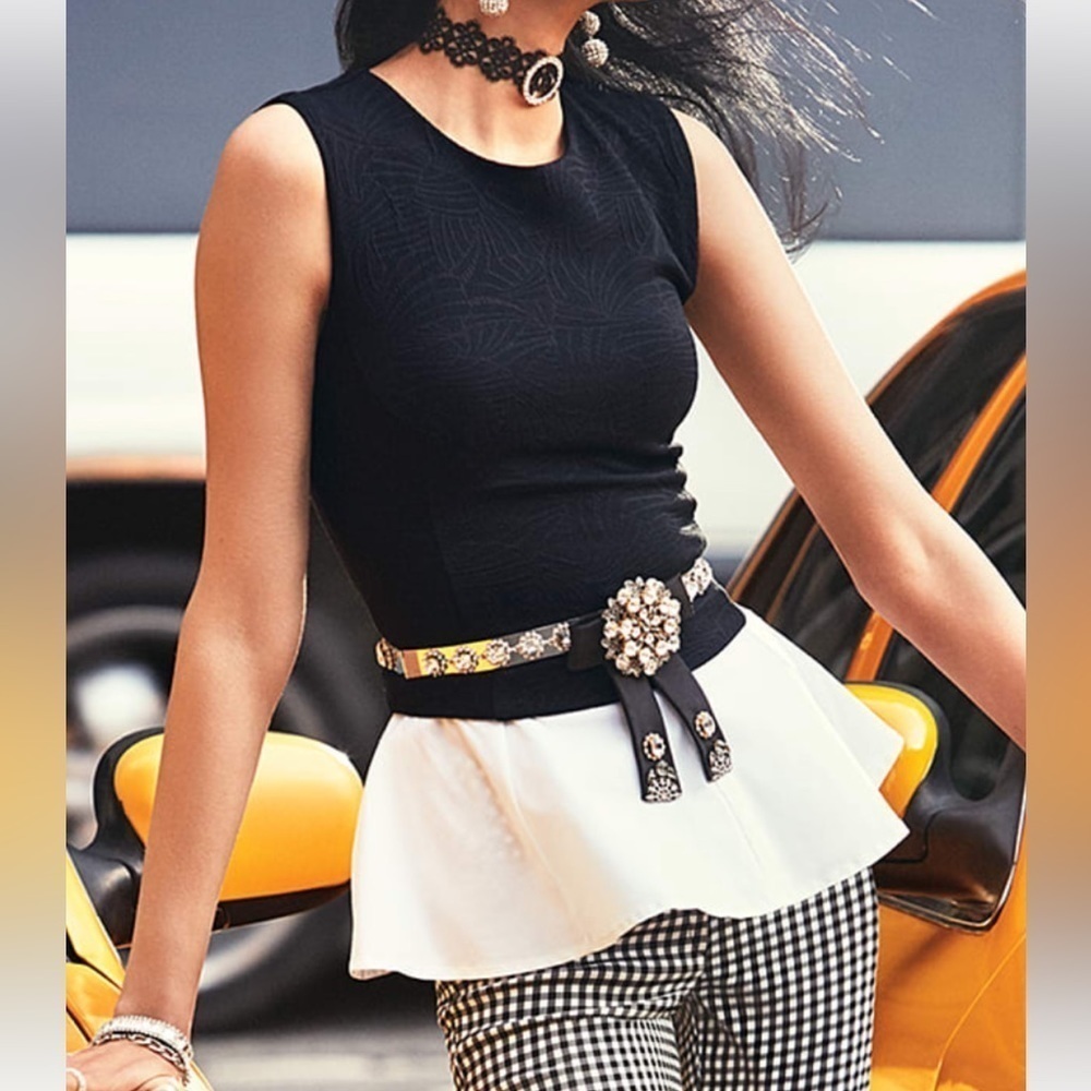 7th Avenue Peplum Top in black and white size XS